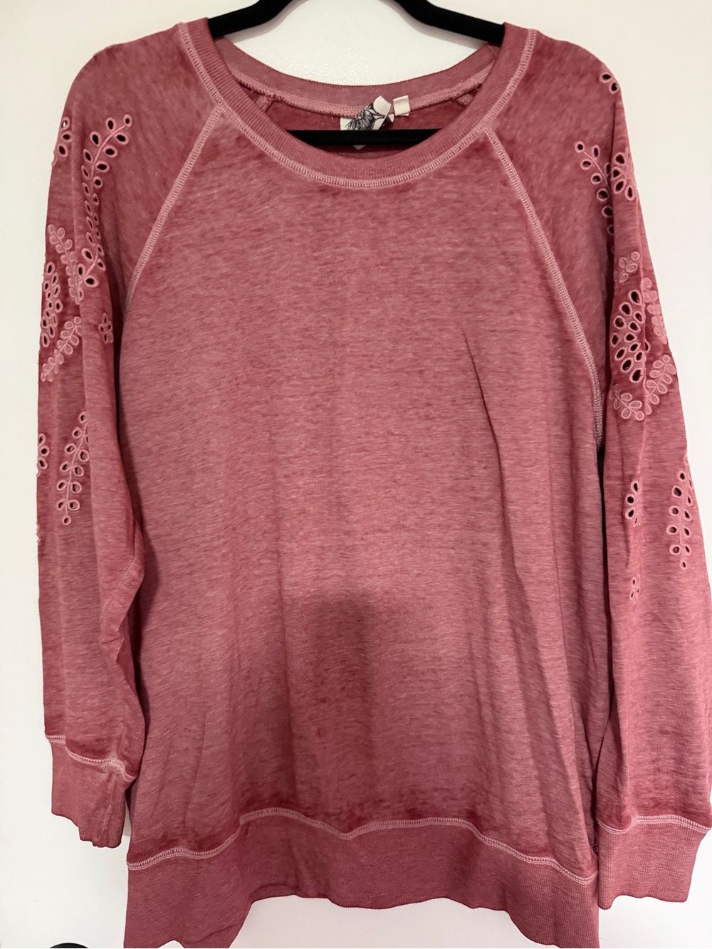 Women's Rose Pink Long-Sleeve Eyelet Detail Pullover
